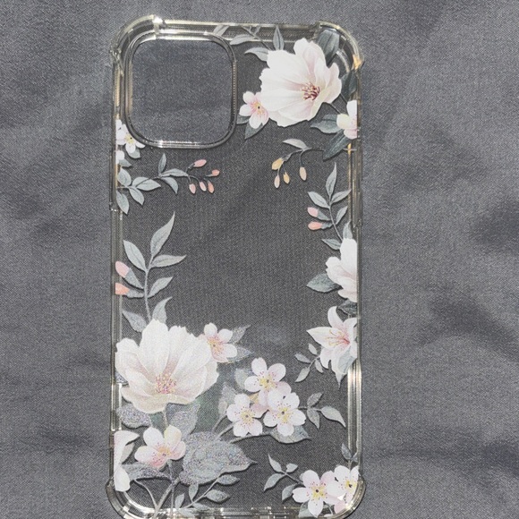 iPhone 12 Floral Clear Phone Case with clear tempered glass protector - Picture 4 of 5